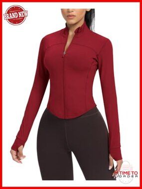 Cropped Running Workout Jacket Zip Slim Fit Athletic Top with Thumb Holes